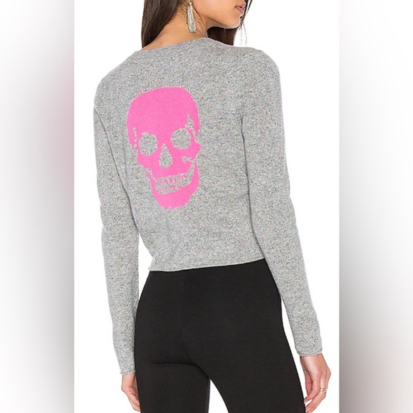 Skull Cashmere Sweaters - Skull Cashmere Gray Sweater with Pink Skull
